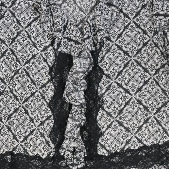 NY City Design Blouse Womens Size 4X Button Sheer Black White Lace and Ruffles - Picture 2 of 7